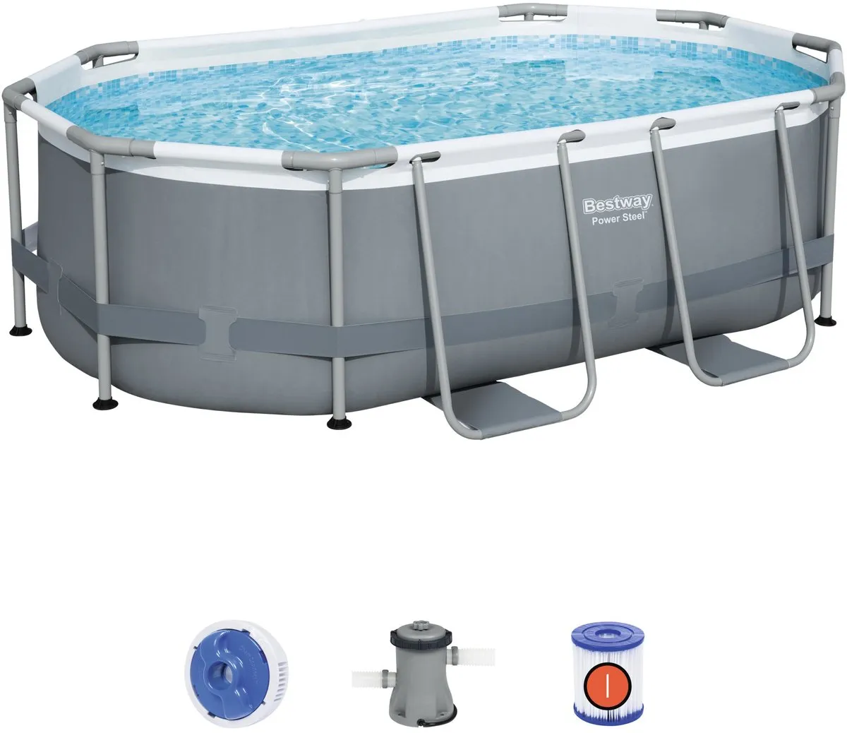 Bestway Power Steel 3668L Ovaal Zwembad 305x200x84cm - Zilver/Wit - afbeelding 2 van 6