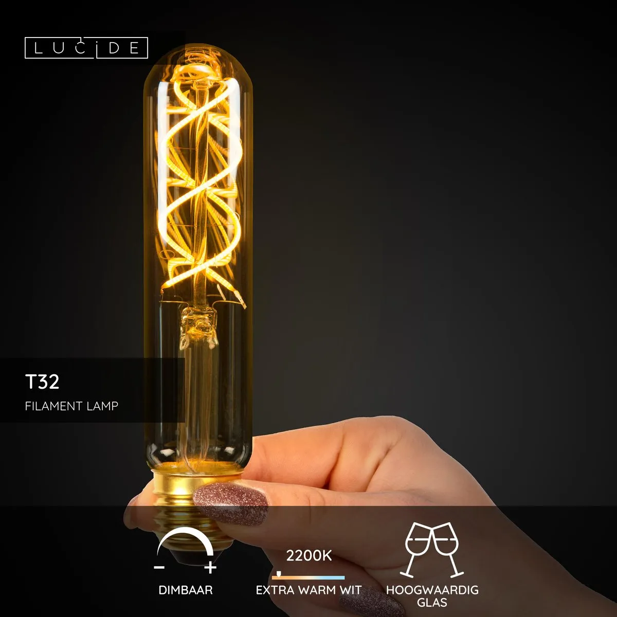 Lucide T32 LED Filamentlamp E27 4,9W 2200K - Amber