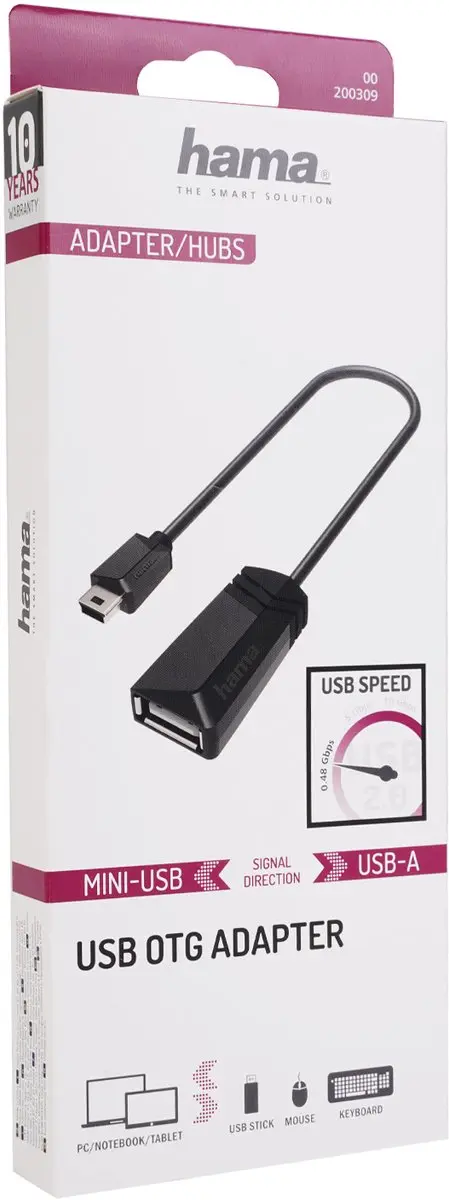 Hama USB-OTG-adapter Mini-USB naar USB 2.0 - Zwart