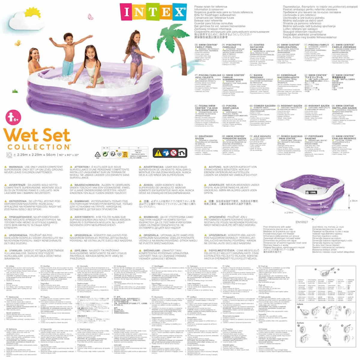 Intex Beach Wave Swim Center 57495NP Opblaaszwembad - 229cm Paars/Wit - afbeelding 4 van 6