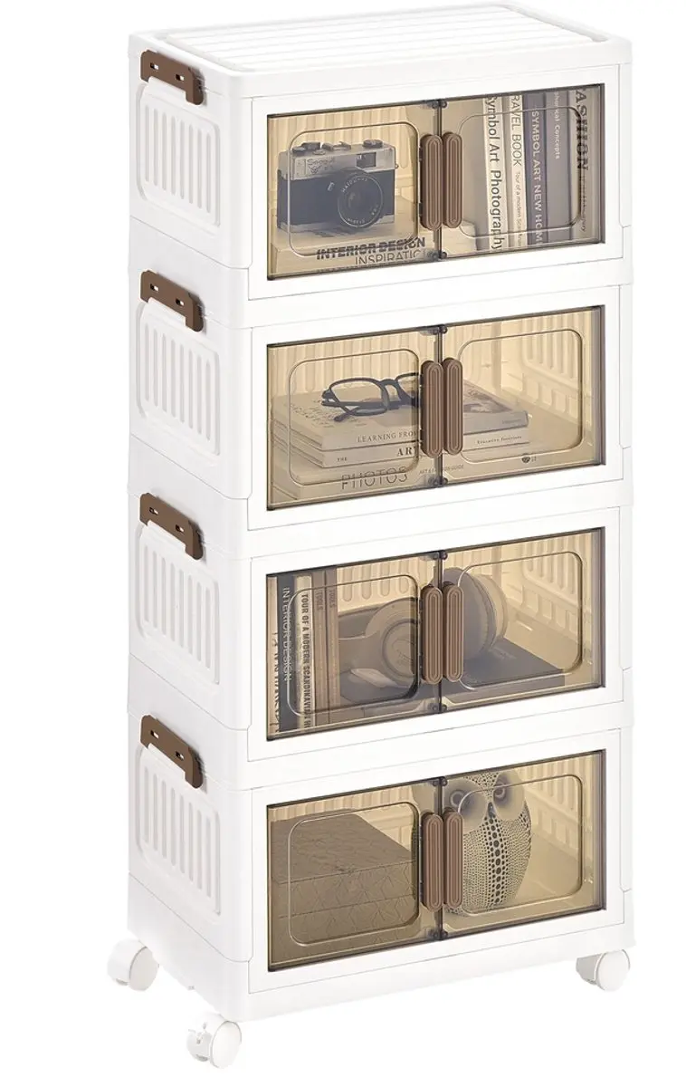 Songmics Opbergkast 100L PP - 4 Niveaus - Magnetische Deur Wit - afbeelding 2 van 6