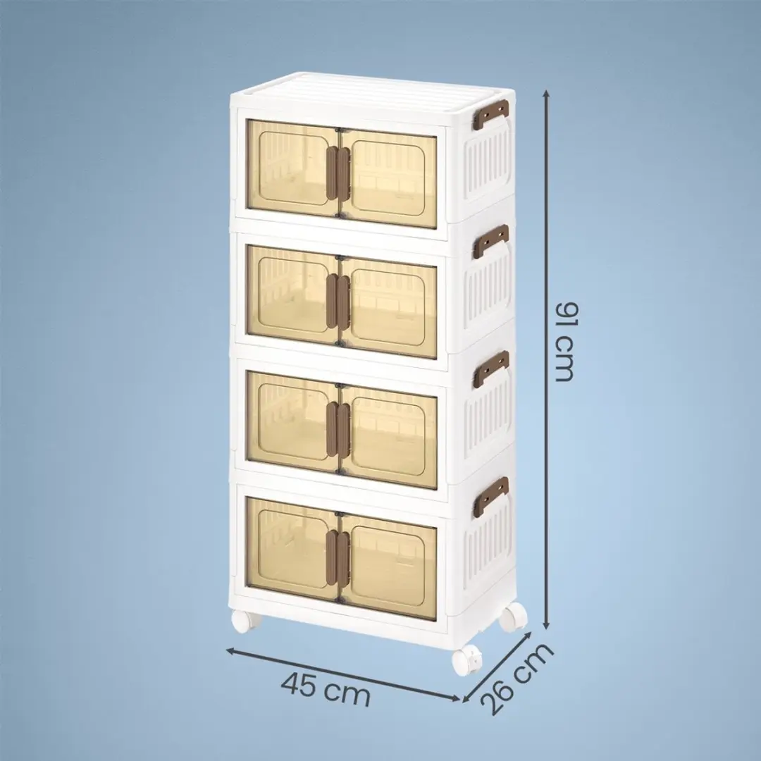 Songmics Opbergkast 100L PP - 4 Niveaus - Magnetische Deur Wit - afbeelding 3 van 6