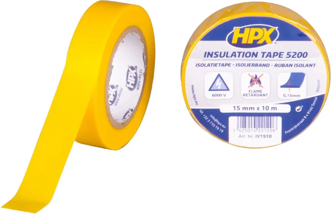 HPX PVC Isolatietape Geel 15mm x 10m