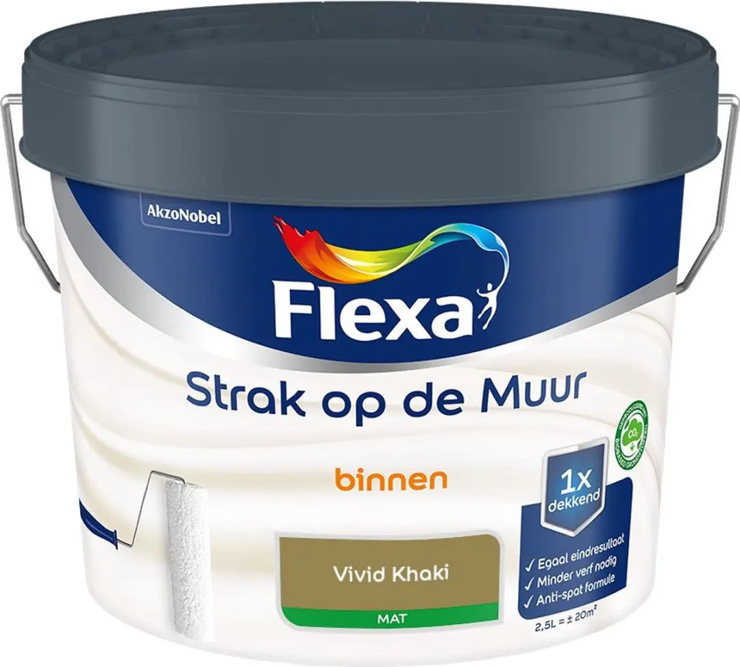 Flexa Strak Op De Muur Binnen Mat Vivid Khaki Mengverf 2,5L