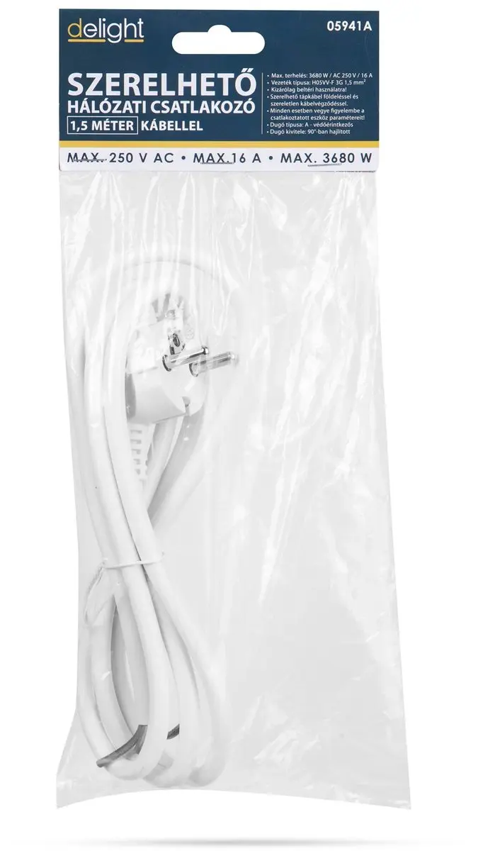 Delight Haakse Stekker 1,5m 230V 16A - Wit