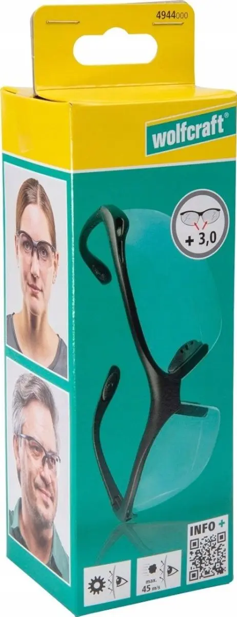 Wolfcraft Veiligheidsbril +3,0 - Zwart