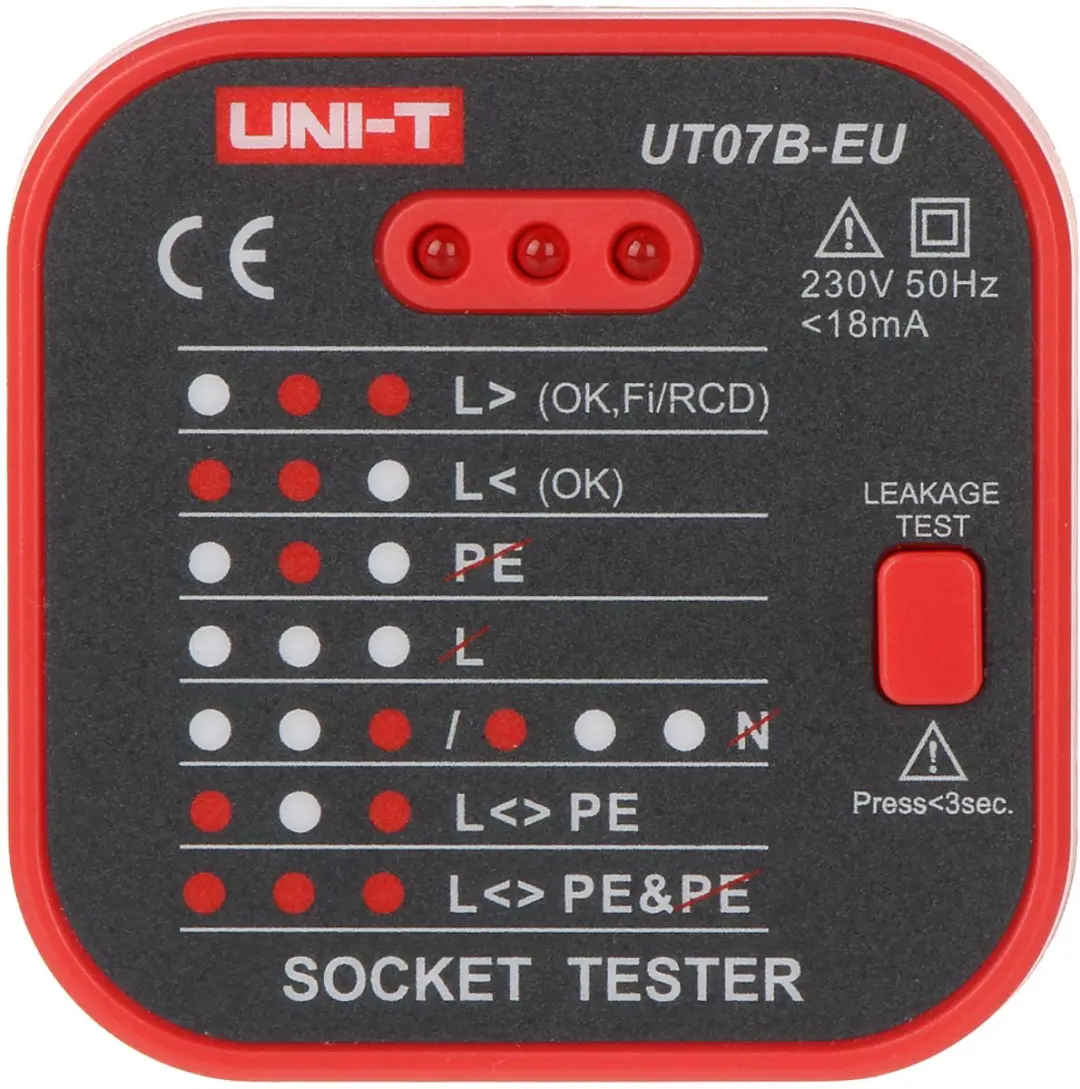 UNI-T UT-07B-EU Elektrische Stopcontacttester - RCD Testfunctie