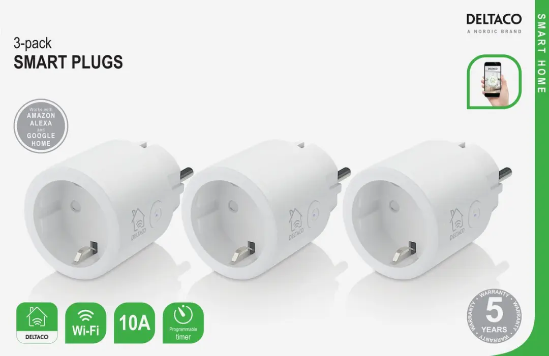 Deltaco 3x Slimme Stekker WiFi 2400W - Wit