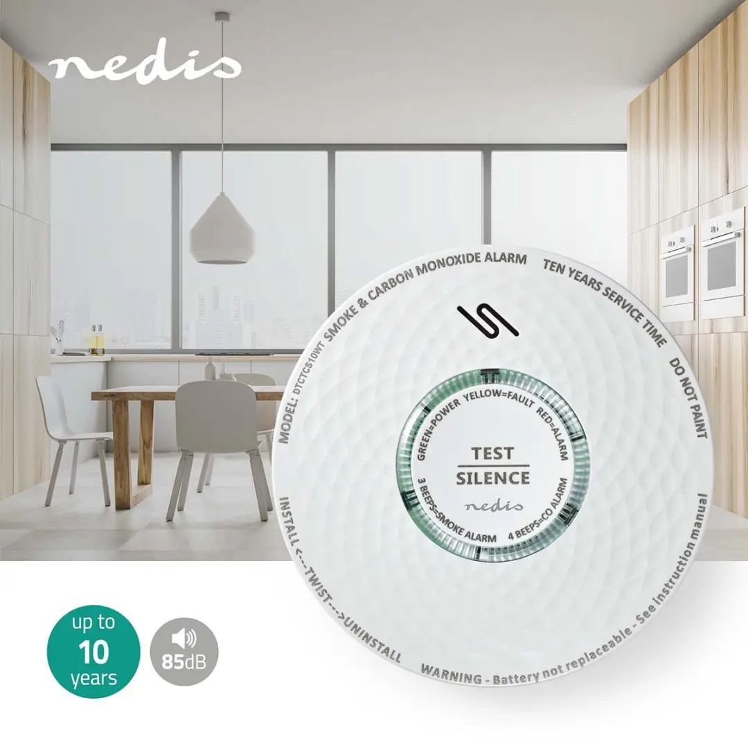Nedis Rook- en Koolmonoxidemelder 10 Jaar - Wit
