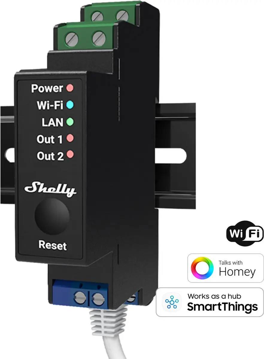 Shelly Pro 2 DIN-railrelais Bluetooth/WiFi