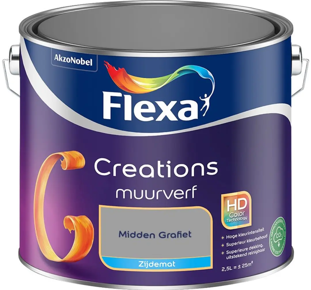 Flexa Creations Muurverf Zijdemat Midden Grafiet 2,5L