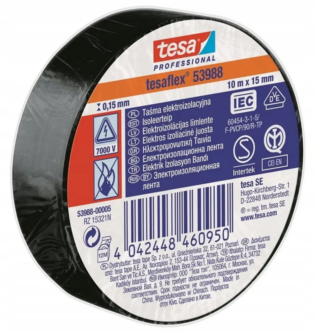Tesa Tesaflex 53988 Idolatieband 10m x 15mm - Zwart
