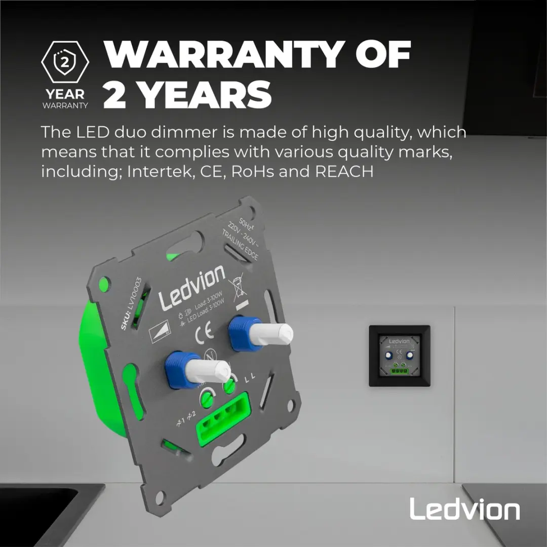LEDVION LED Duo Dimmer 3-100W - Zwart - afbeelding 6 van 6
