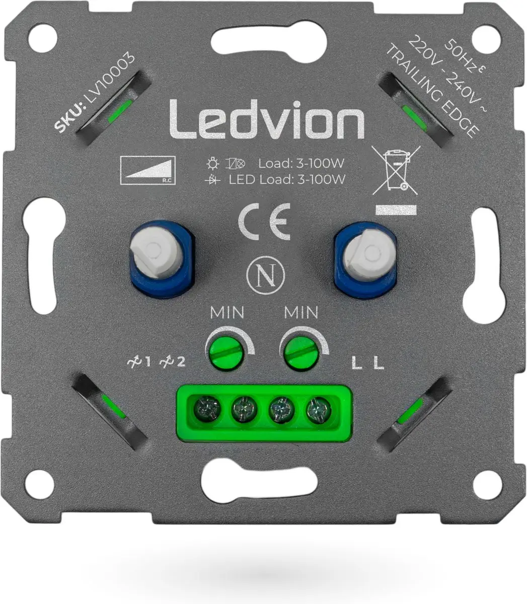 LEDVION LED Duo Dimmer 3-100W - Zwart