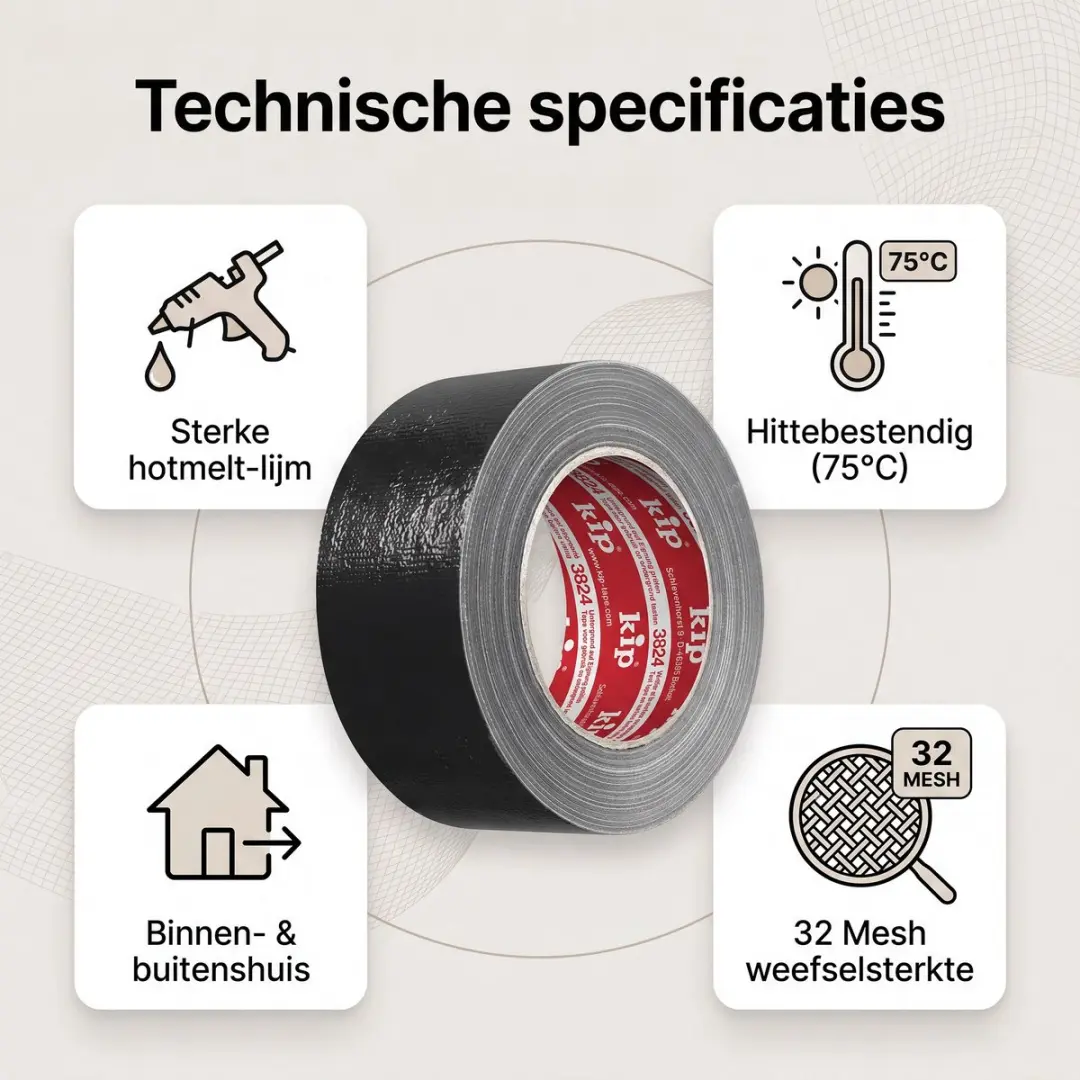 Kip Duct-Tape Steenband Reparatietape 50mm x 50m - Zwart
