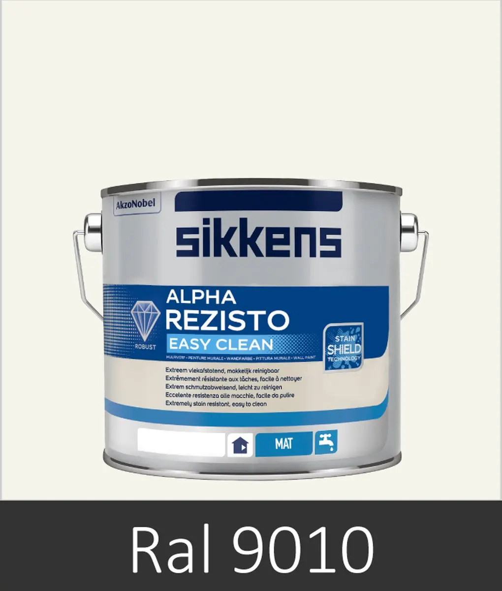 Sikkens Alpha Rezisto Easy Clean Muurverf 2,5L - Ral 9010 Zuiver Wit - afbeelding 6 van 6