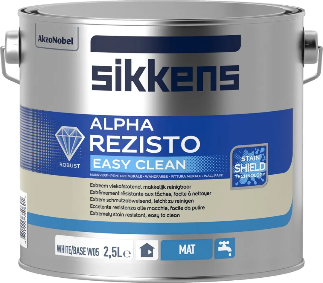 Sikkens Alpha Rezisto Easy Clean Muurverf 2,5L - Ral 9010 Zuiver Wit