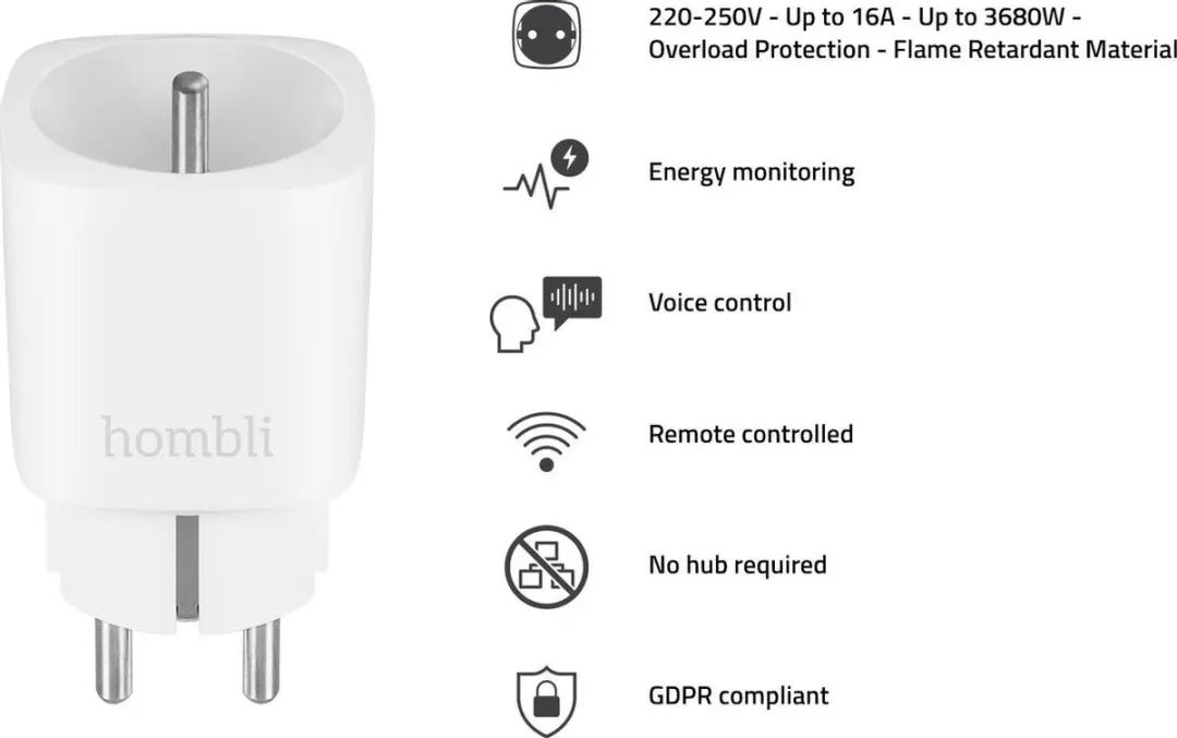 Hombli Slimme Stekker FR - WiFi Energiemeter - Wit