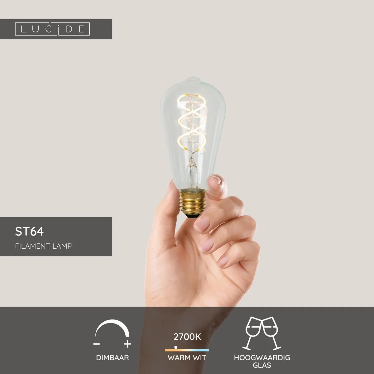 Lucide ST64 LED Filamentlamp E27 4,9W 2700K - Transparant