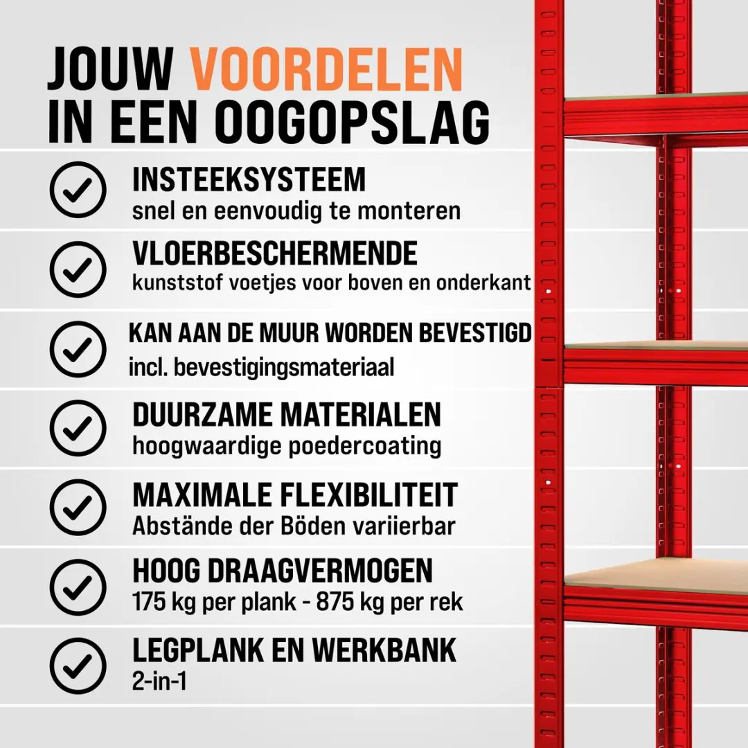 Monzana Stellingkast Metaal 5 Planken 180x90x40cm - Rood