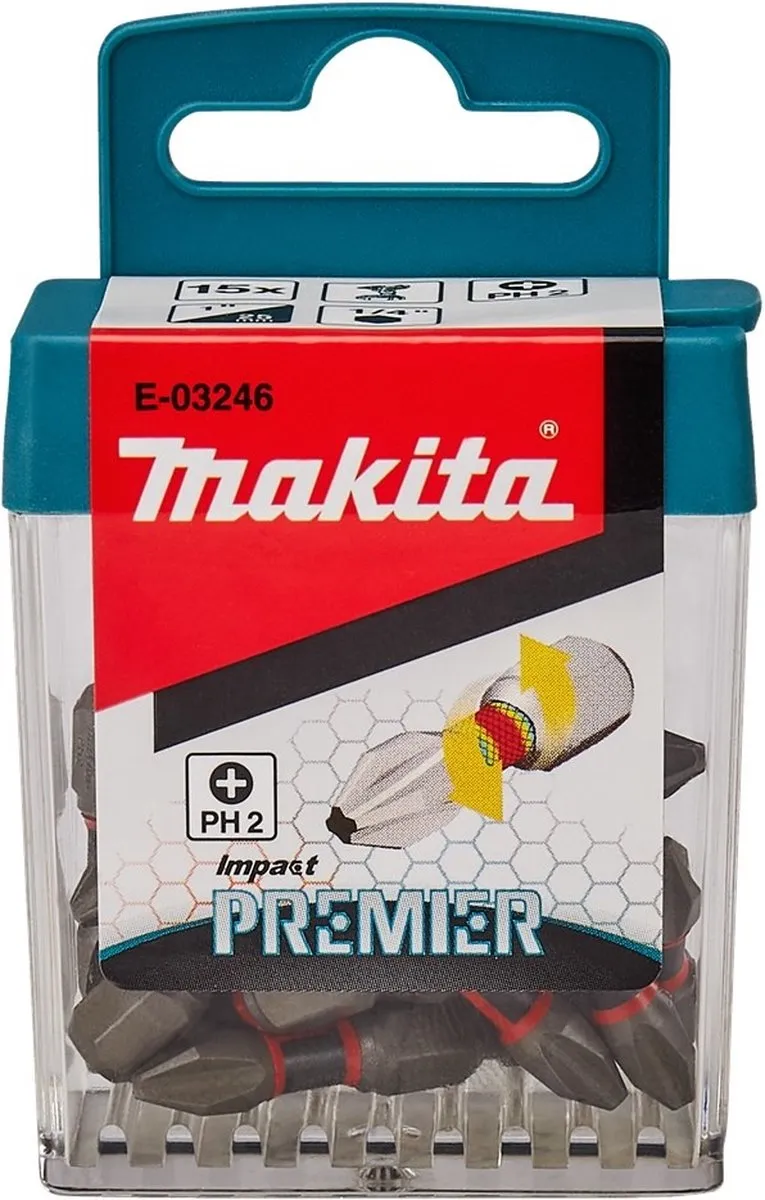 Makita Slagschroefbits PH2x25mm E-03246 - 1 Stuk - Rood/Zwart