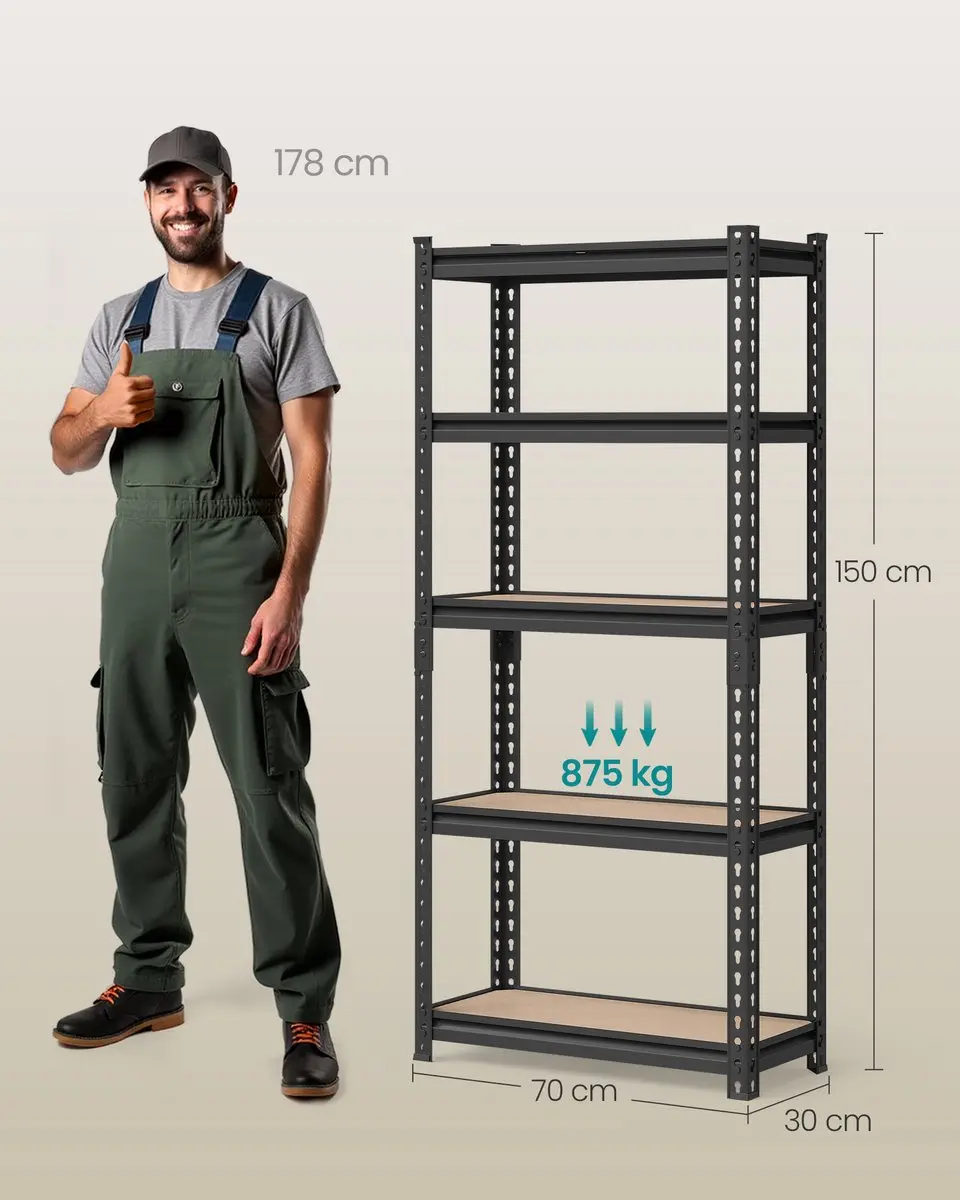 Songmics Stellingkast 2-delig 5 Planken - Max 175 kg per plank - Zwart - afbeelding 2 van 6