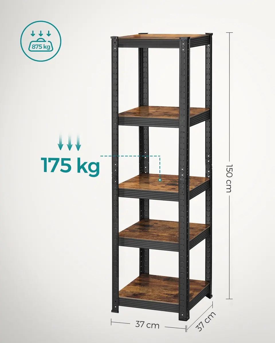 Songmics Stellingkast 5 Verstelbare Planken - 875 kg - Vintagebruin-Zwart - afbeelding 2 van 4