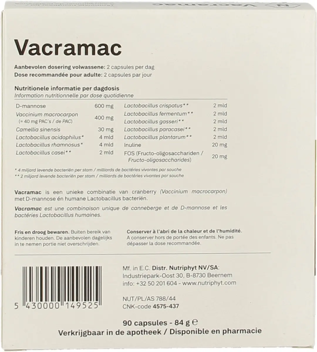 Nutriphyt Vacramac - 90 capsules