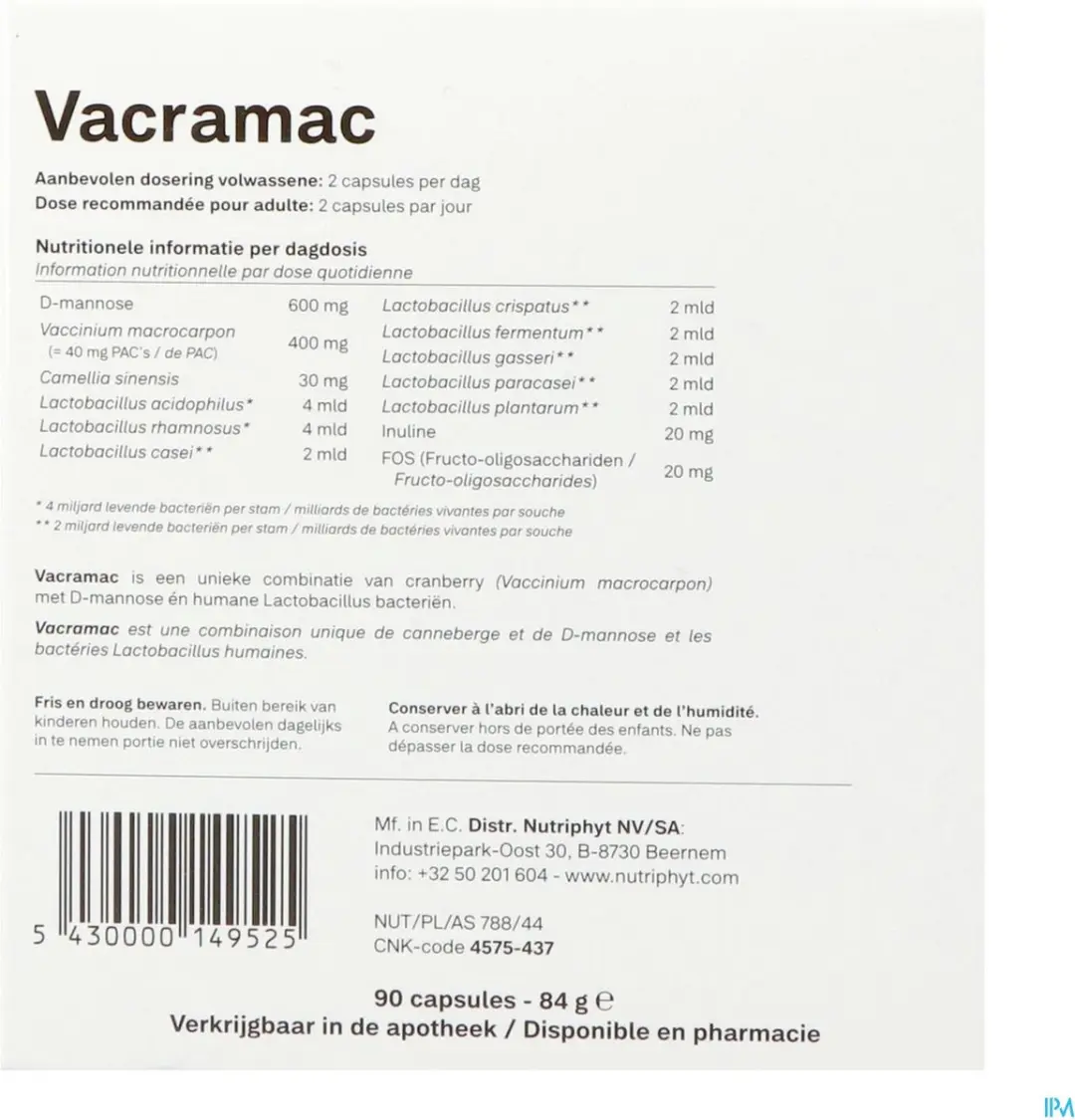 Nutriphyt Vacramac - 90 capsules