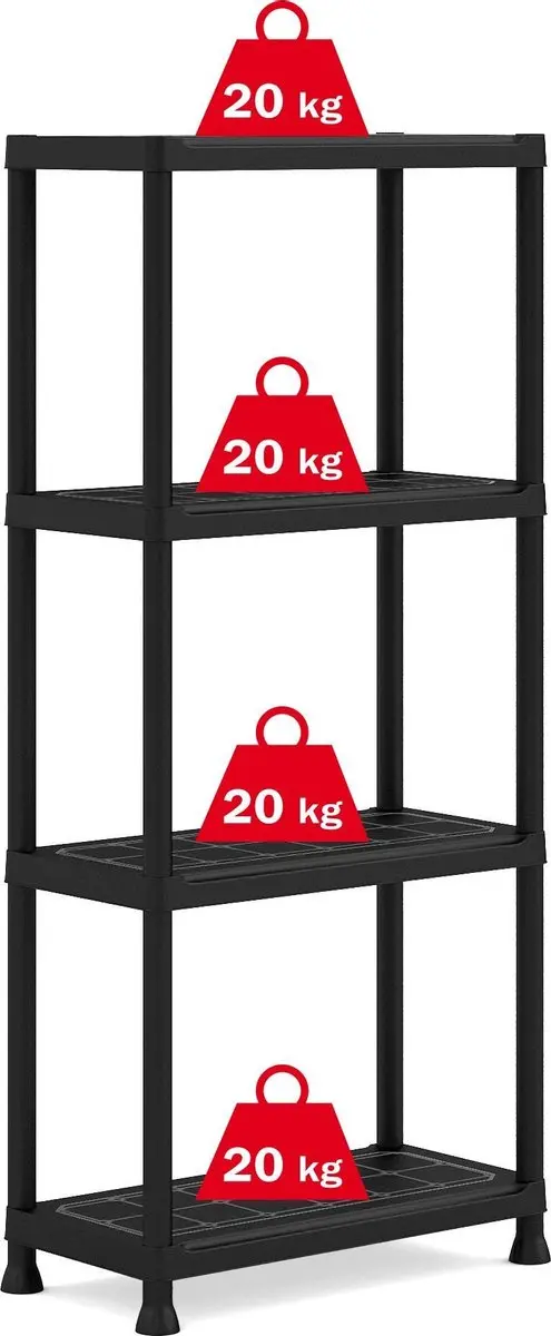 Keter Stellingkast Plus 60/4 - 4 Planken 60x30x135cm Zwart