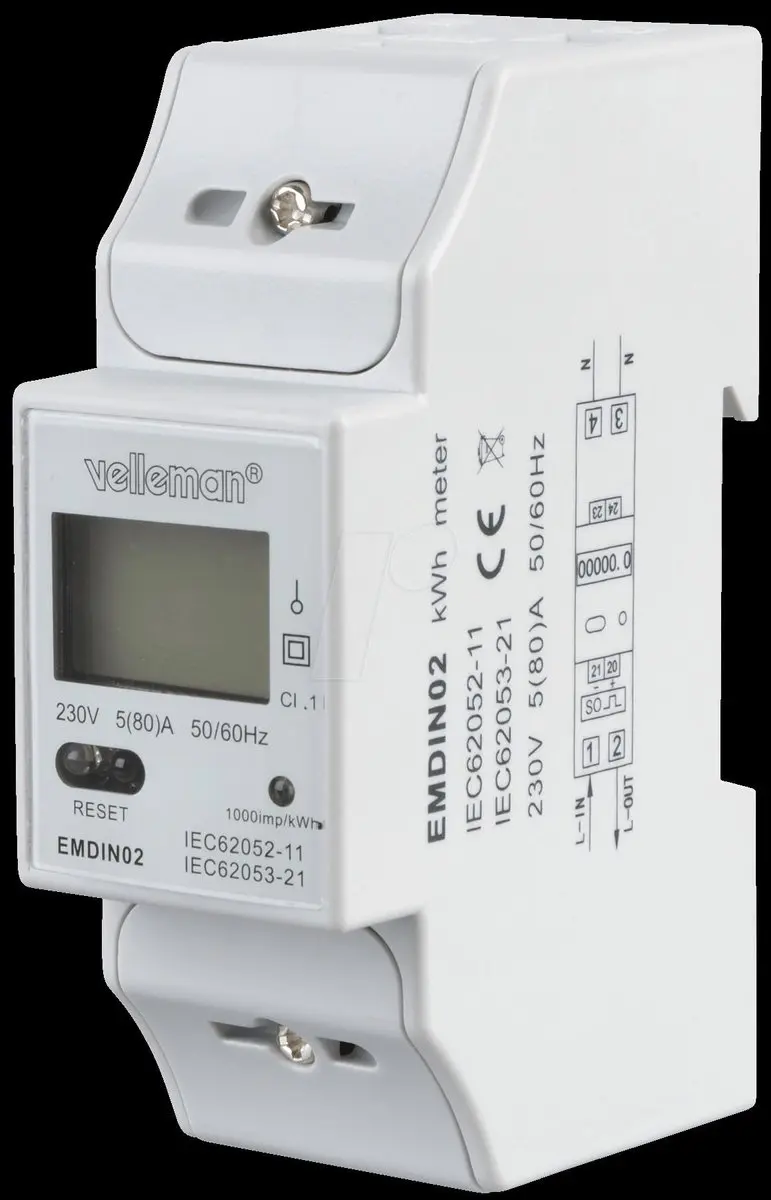 Velleman Professionele kWh-meter DIN-rail 80A
