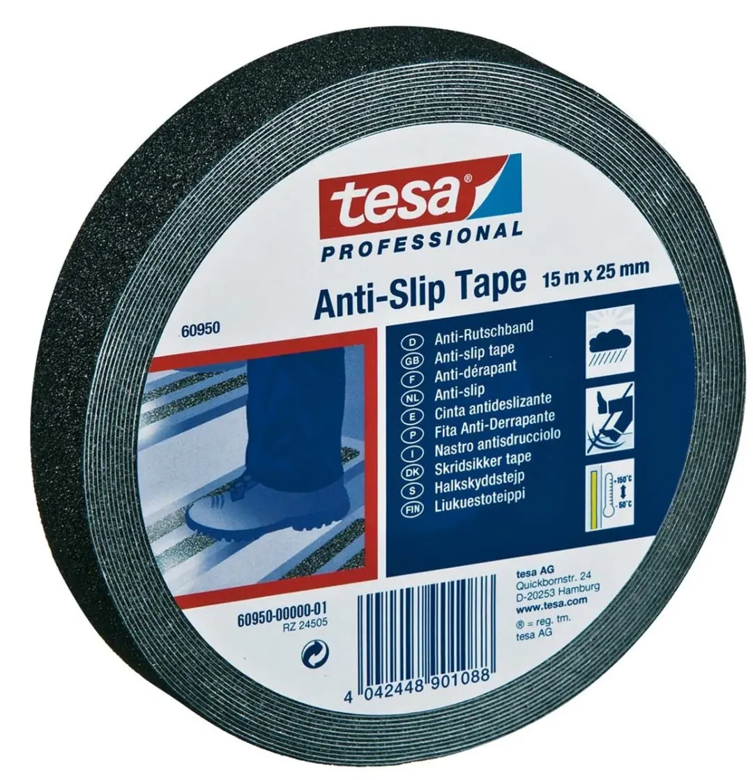 Tesa Anti-Sliptape 60950-00000-00 Zwart - 15m x 25mm