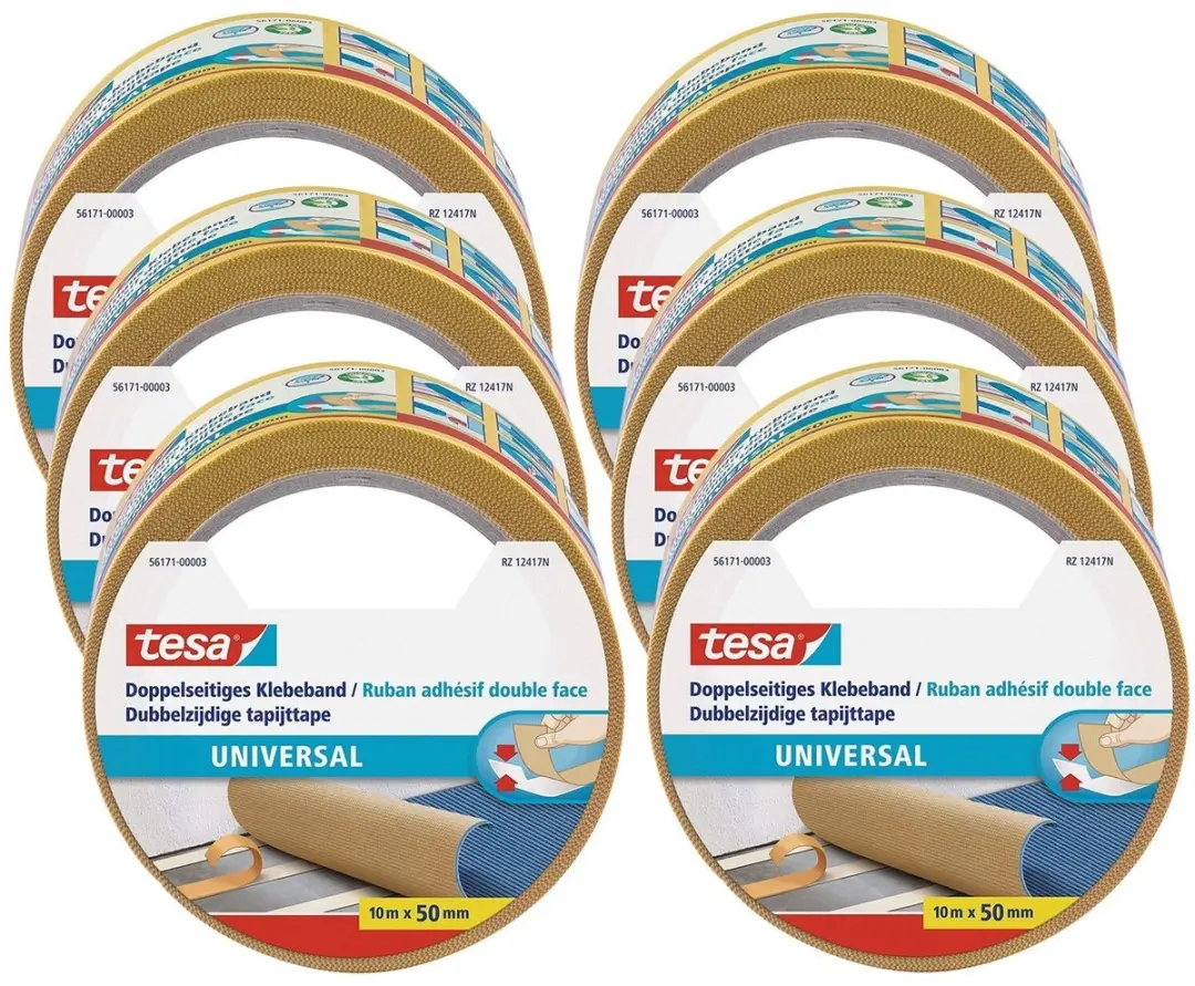 Tesa Dubbelzijdig Plakband Universeel - 6 Rollen 10m x 50mm Wit - afbeelding 6 van 6
