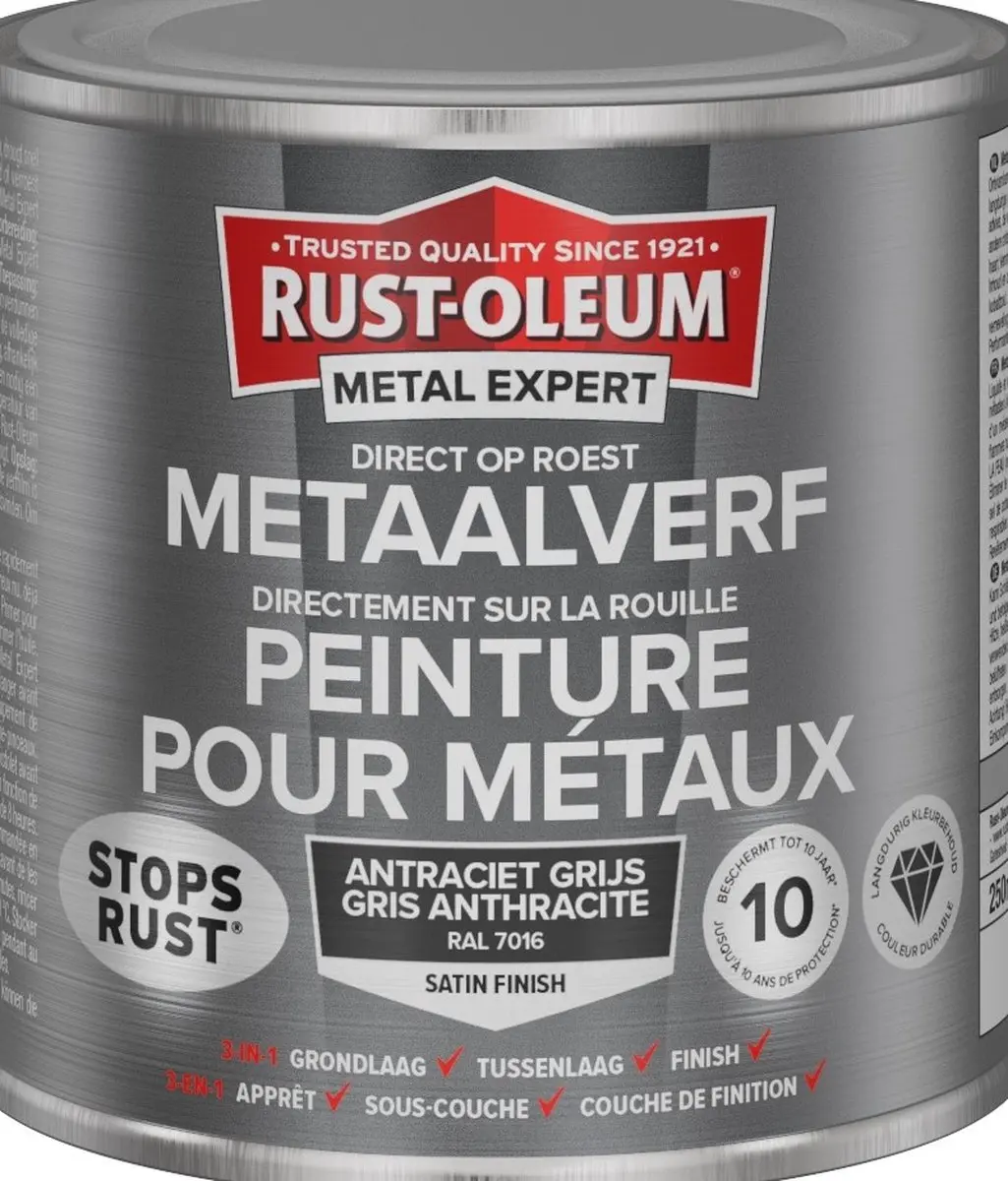Rust-Oleum Metal Expert Direct Op Roest Metaalverf 750ml - RAL 7016 Grijs