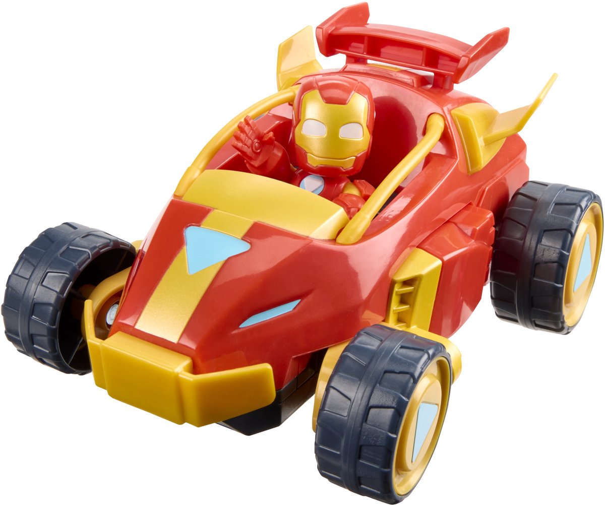 Marvel Iron Man and His Awesome Friends, 2-in-1 mech-pak en voertuig, actiefiguur en speelgoedvoertuig