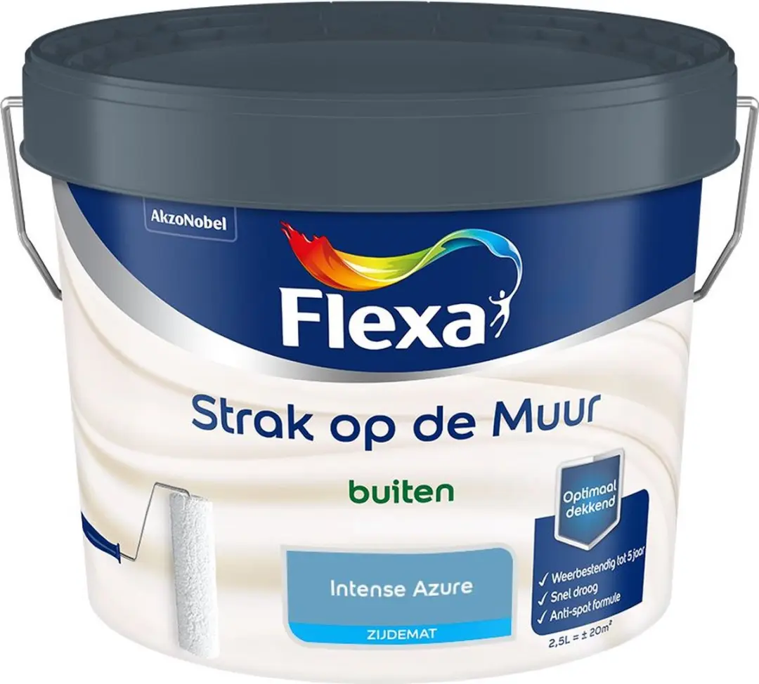 Flexa Strak Op De Muur Buiten Zijdemat Intense Azure Mengverf 2,5L