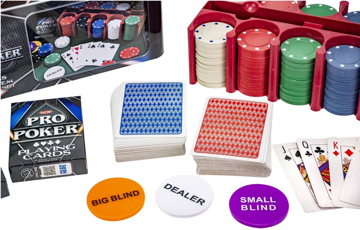 Tactic Pro Poker Texas Hold'em Set – Pokerset – Luxe Aluminium Koffer – 200 Chips van 11,5 gram – Inclusief Kaarten, Dobbelstenen en Dealer Button – Vanaf 14 Jaar
