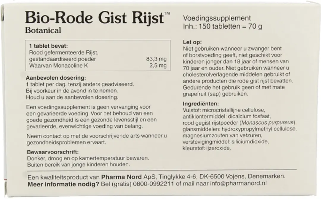 Pharma Nord Bio-Rode Gist Rijst - 150 tabletten