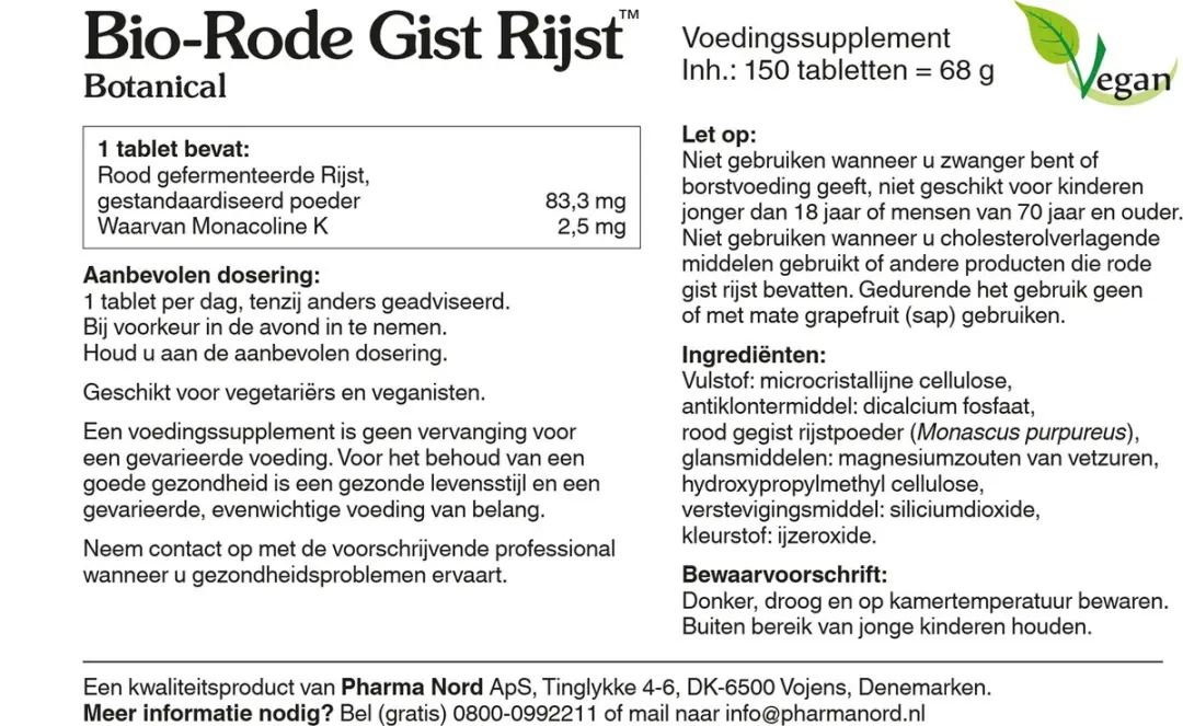 Pharma Nord Bio-Rode Gist Rijst - 150 tabletten