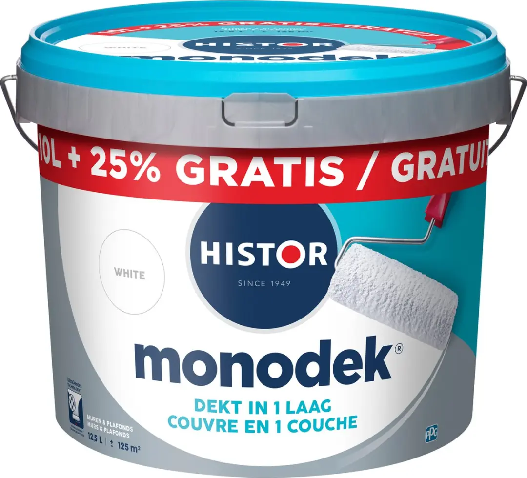 Histor Monodek Muurverf Binnen Mat Wit 12,5L