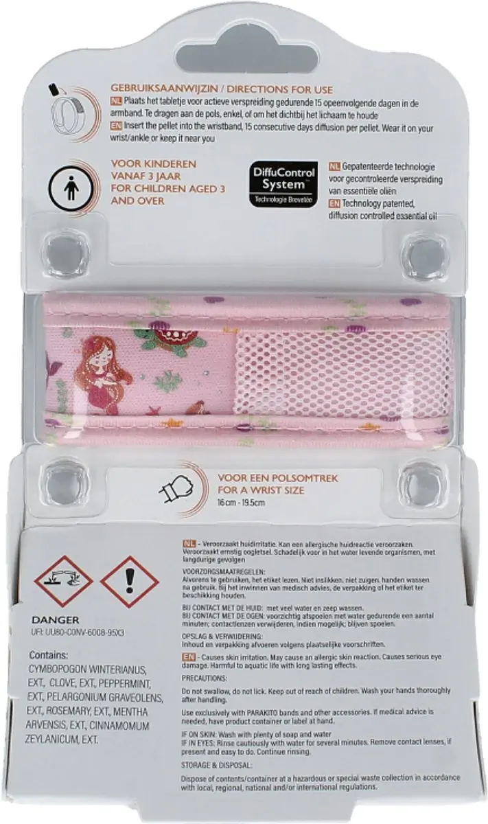 Parakito Anti-Muggen Armband Zeemeermin - Natuurlijk Navulbaar Roze