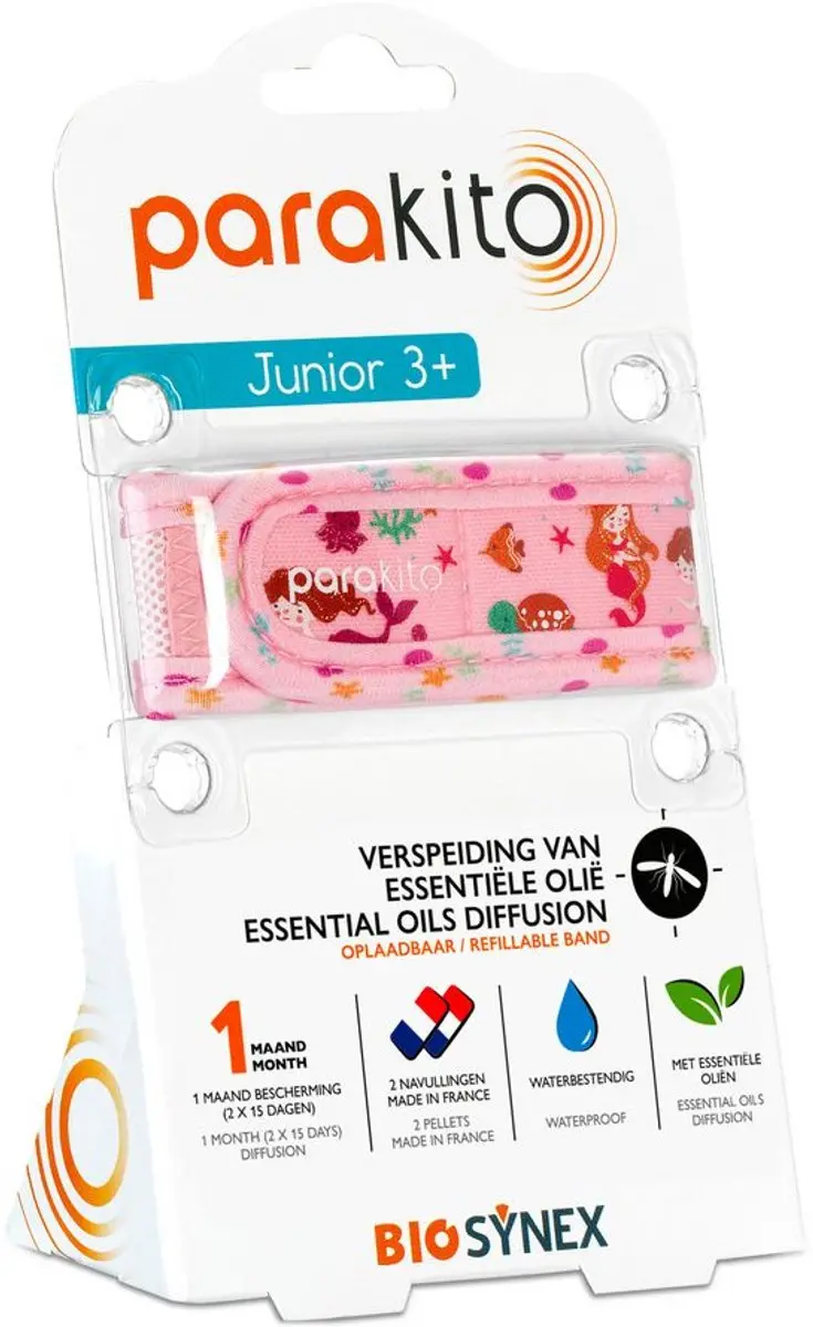 Parakito Anti-Muggen Armband Zeemeermin - Natuurlijk Navulbaar Roze