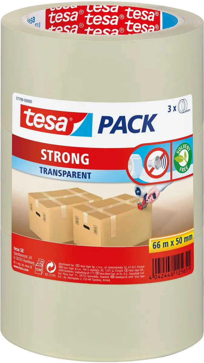 Tesa Verpakkingstape 66m - 3 Rollen Transparant