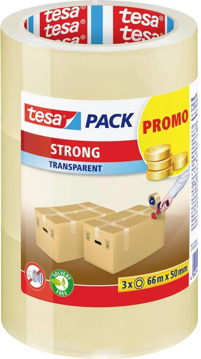Tesa Verpakkingstape 66m - 3 Rollen Transparant - afbeelding 6 van 6