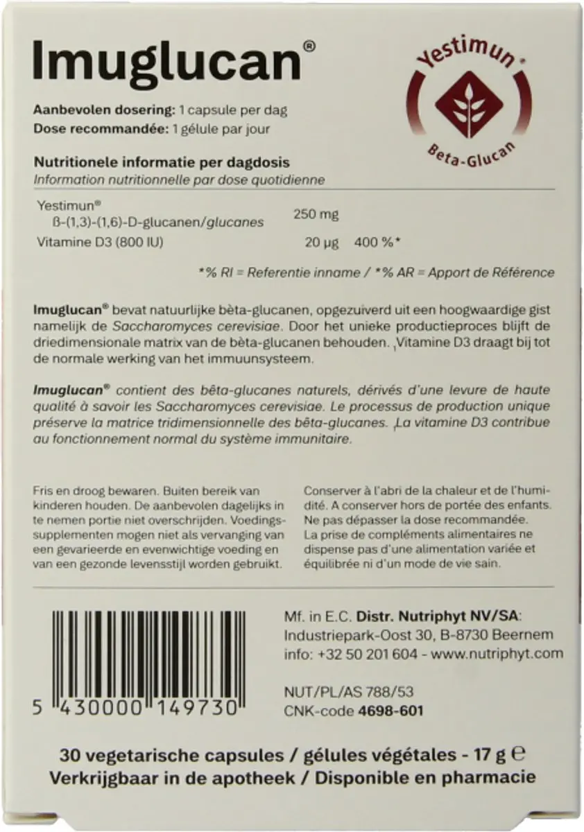 Nutriphyt Imuglucan 30 Vegetarische capsules