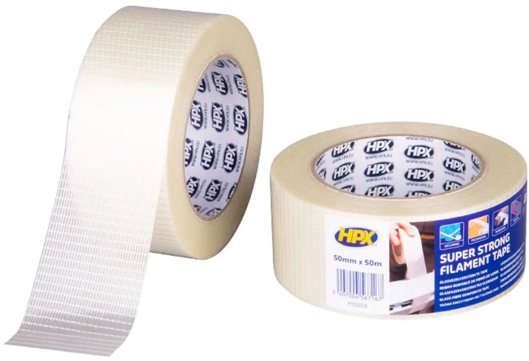 HPX Filamenttape Glasvezelversterkt 50mm - 50m - Meerkleurig
