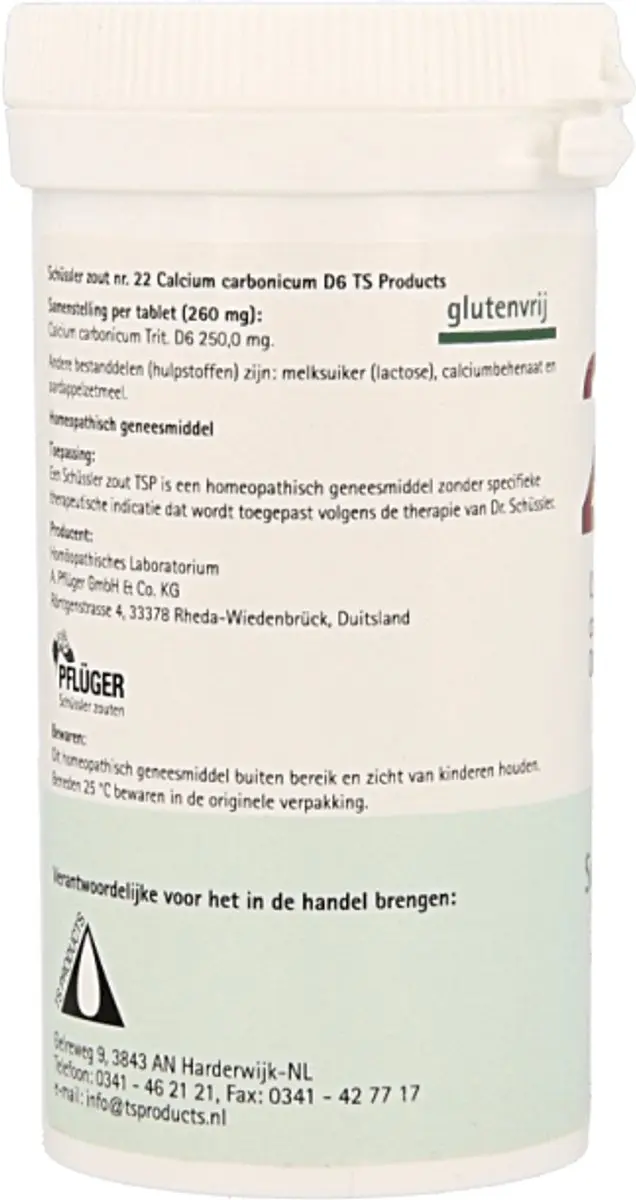 Pfluger Schüssler Zout nr 22 Calcium Carbonicum D6 - 400 tabletten
