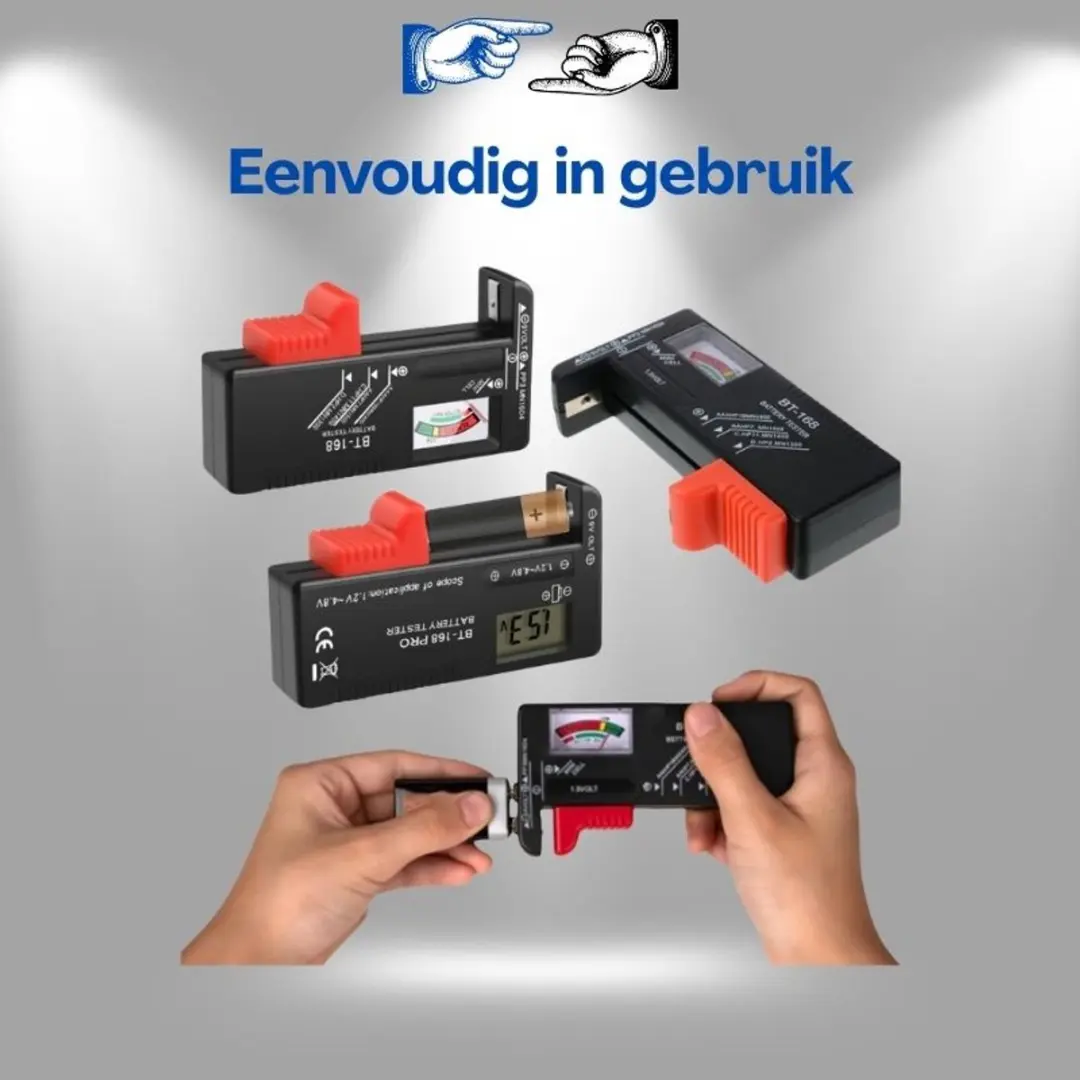 Lean Toys Universele Digitale Batterij Tester AA/AAA/9V - Rood/Zwart - afbeelding 5 van 6
