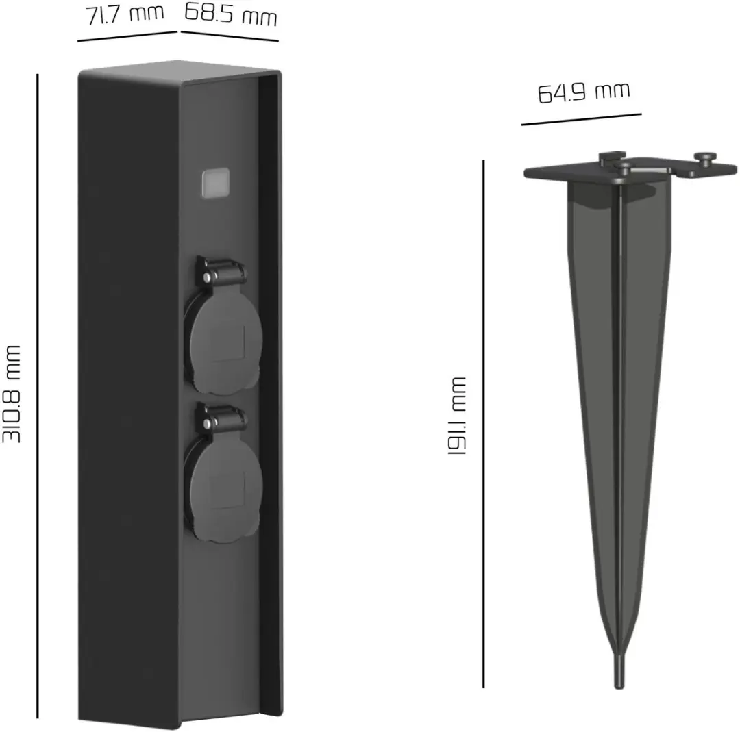 Ledvion Buitenstopcontact Paal met Sensor - 2 Stopcontacten IP44 - Grijs - afbeelding 6 van 6