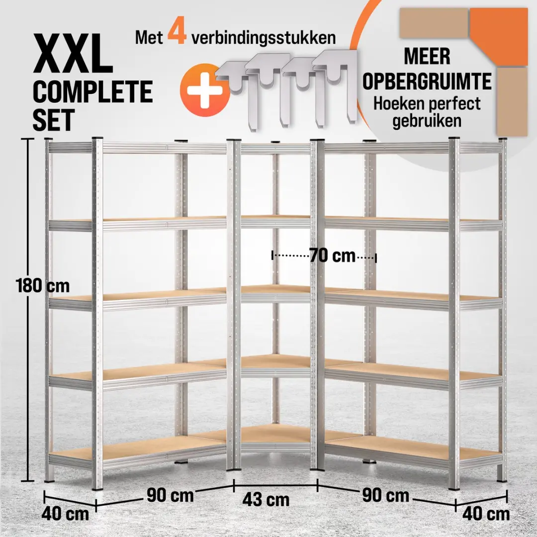 Monzana Stellingkast 994584 - 180x90x40cm - Zilver